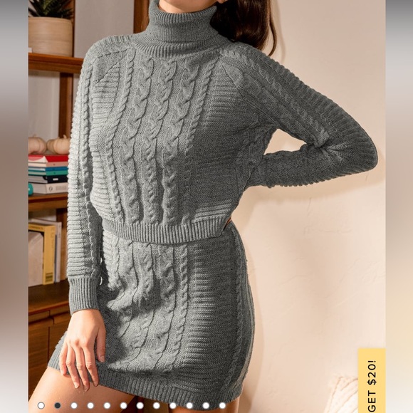 Grey Cable Knit Two-Piece Sweater Dress - Picture 3 of 9
